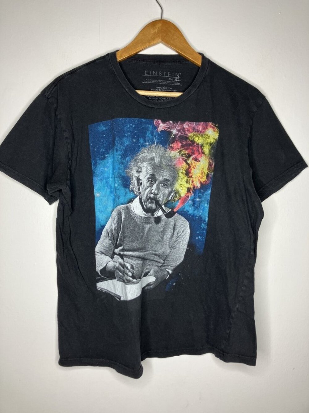 Albert Einstein Smoking Pipe Galaxy Graphic Print Men's Black Large